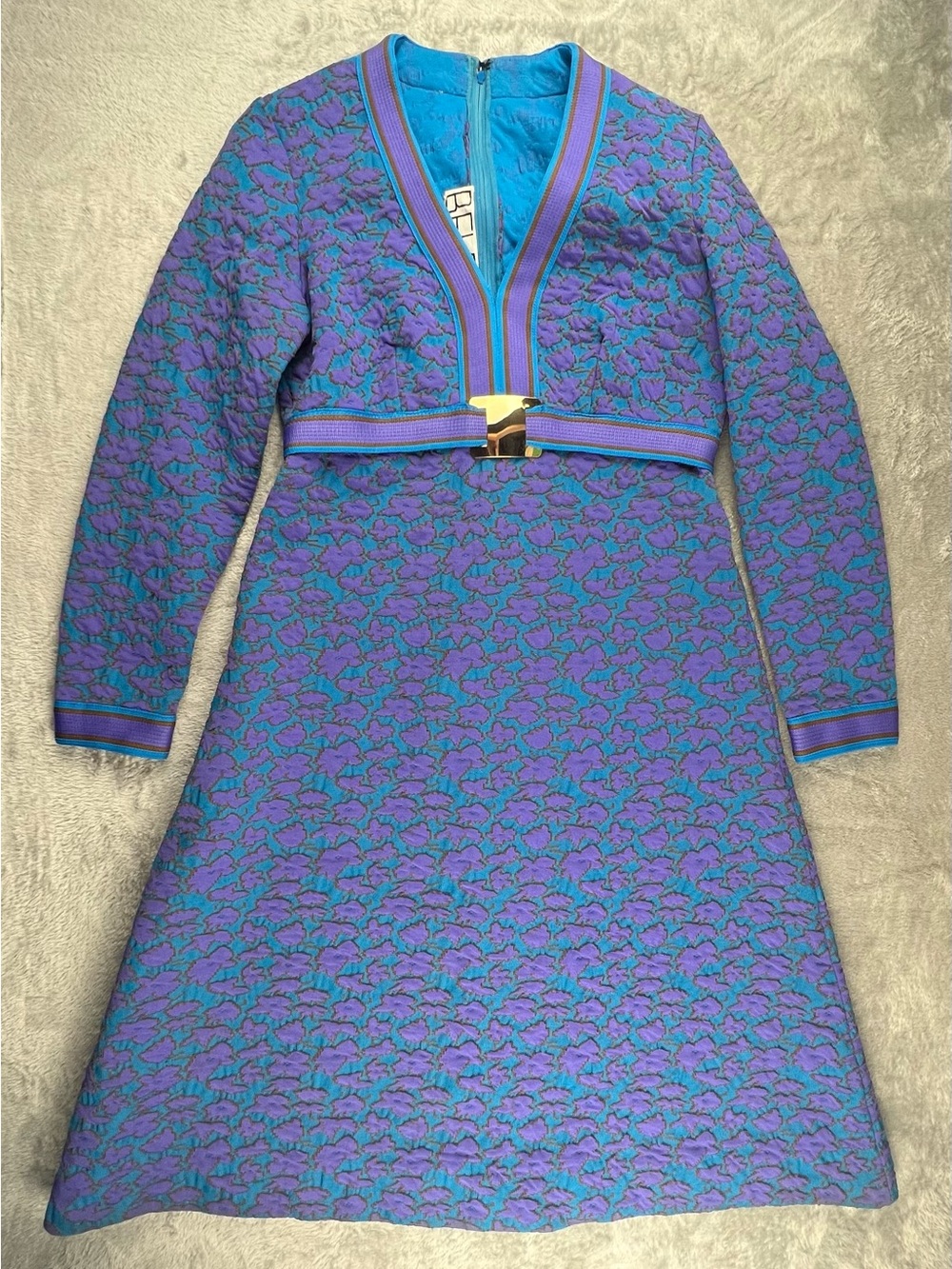 VTG DRESS 1960s MOD BELFRY BY GERALD PIERCE DRESS GO GO BELT POLY KNIT OP ART